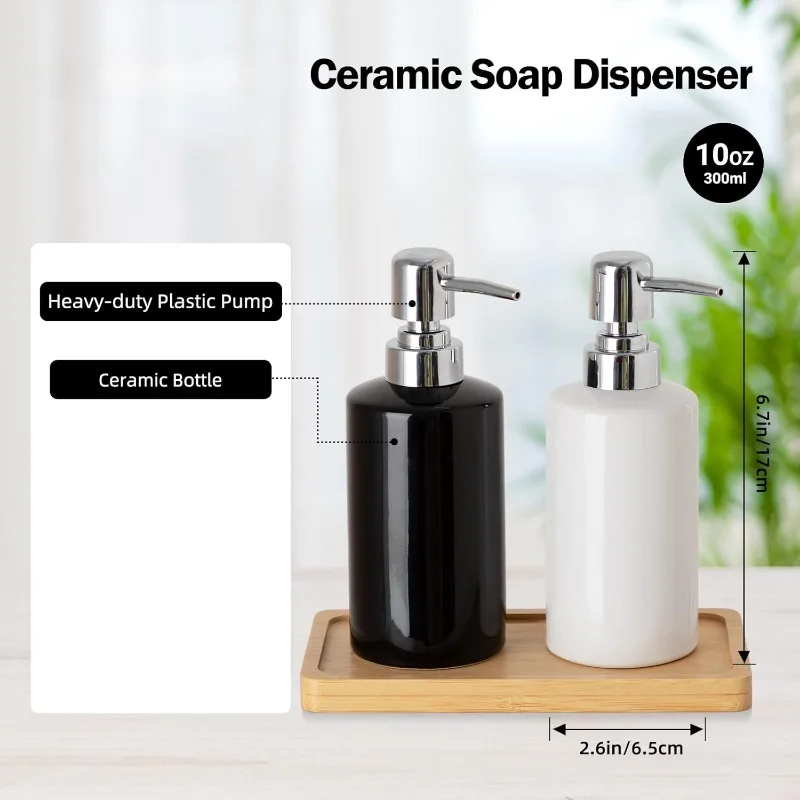 Soap Dispenser,300ml/10oz Ceramic Liquid Soap Pump Dispenser,Refillable Dish Soap Dispenser for Kitchen Bathroom Washroom,White