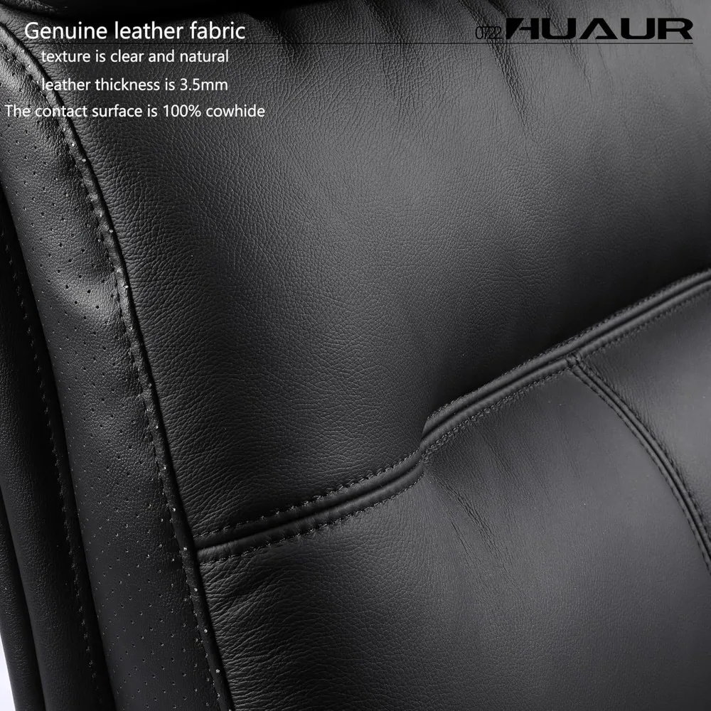 كرسي مكتب جلدي فاخر عالي الظهر مع قاعدة دوارة وإمالة 90-150 درجة، يدعم ما يصل إلى 360 رطل