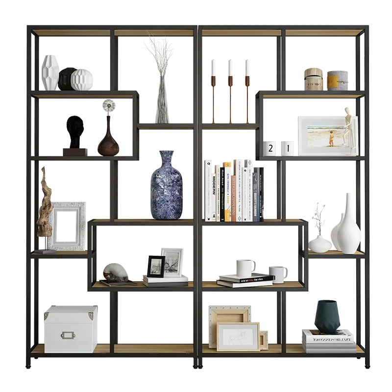 

Wrought iron floor steel and wood shelf, living room partition screen bookshelf, office display shelf, modern simple solid wood