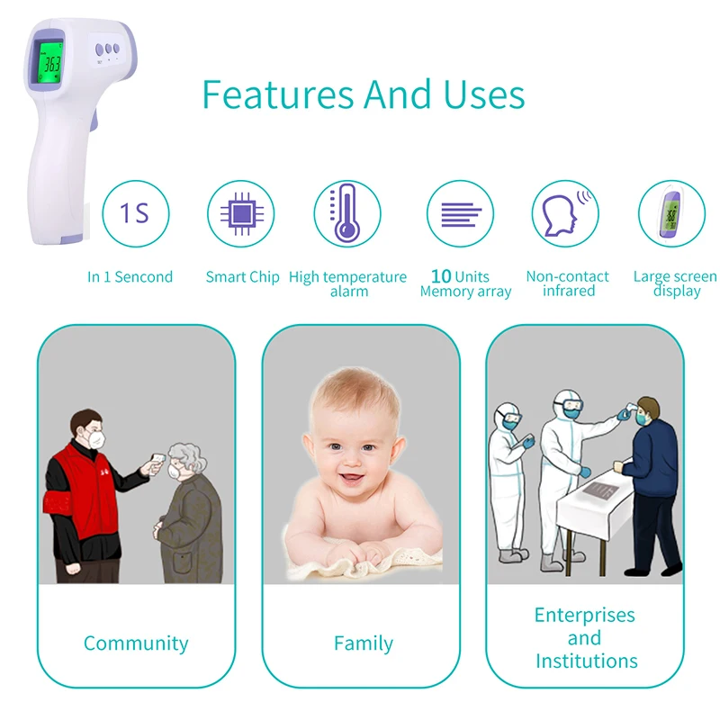 비접촉 적외선 LED 디지털 이마 측정, 성인 어린이 체온 건, 빠른 가열 온도계, 산소 농도계