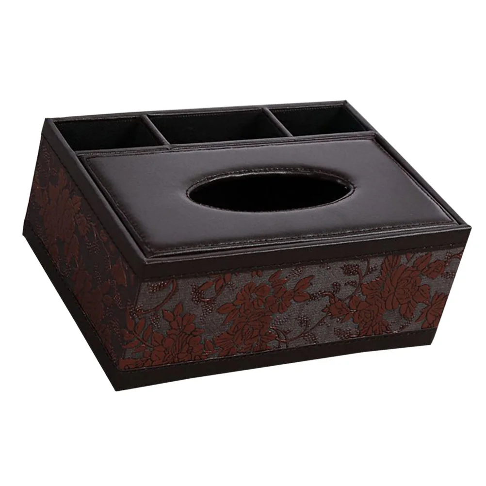 Desktop Organizer with Tissue Box Function PU Multifunctional Pencil Holder Scissor Container for Office Home Car