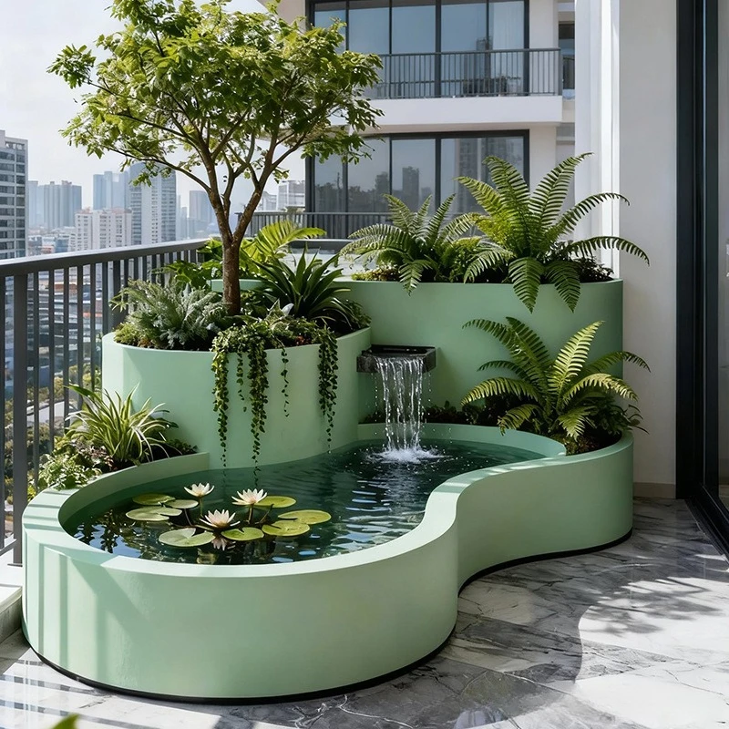 Aluminum alloy water feature flower box combination, courtyard special-shaped outdoor balcony terrace flowing water landscape