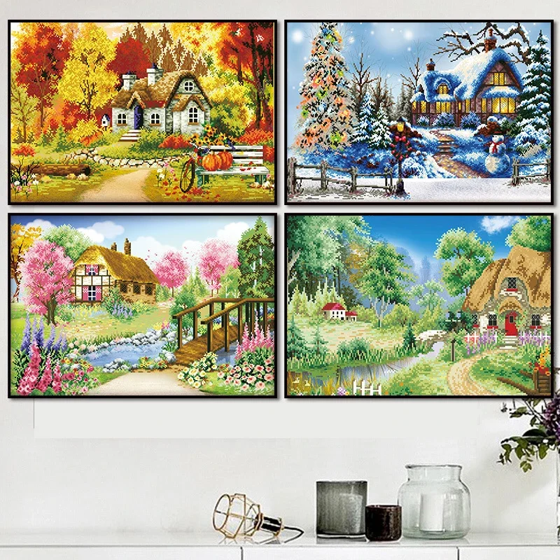 5D Diamond Painting Rural Four Seasons DIY Full Diamond Embroidery Restaurant Office Room Home Decor Diamond Cross Stitch Kits