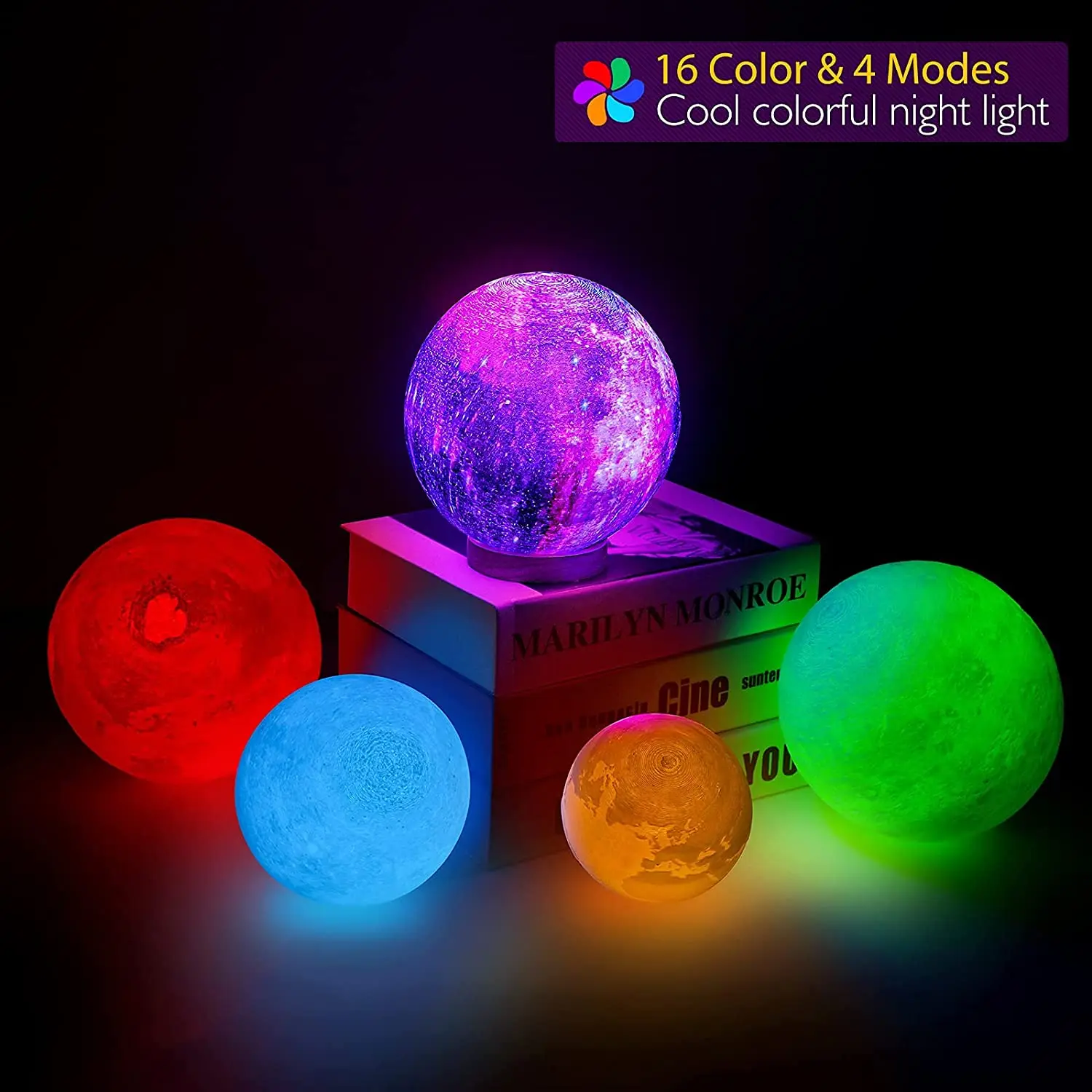 Rotating Moon LED Light Night 16 Colors Lava Lamp 3D Printing LED Moon Night Light with Remote & Touch Control for Birthday Gift