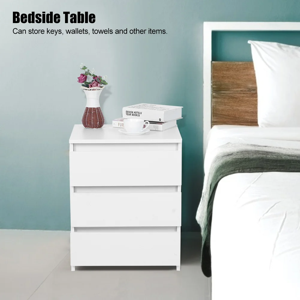 Bedroom Table White Modern Bedside Table Cabinet Nightstand with 3 Storage Drawers Bedroom Furniture Night Table Bedside Table