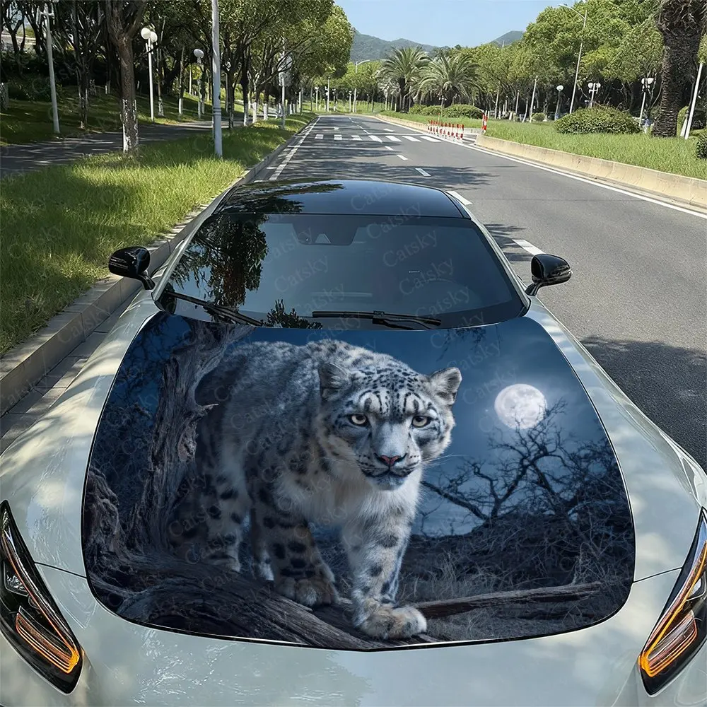 

Snow Leopard Under The Moon Car Hood Decal Sticker, Durable Car Vinyl Wraps Suitable For Most Vehicles, Car Engine Hood Protecti