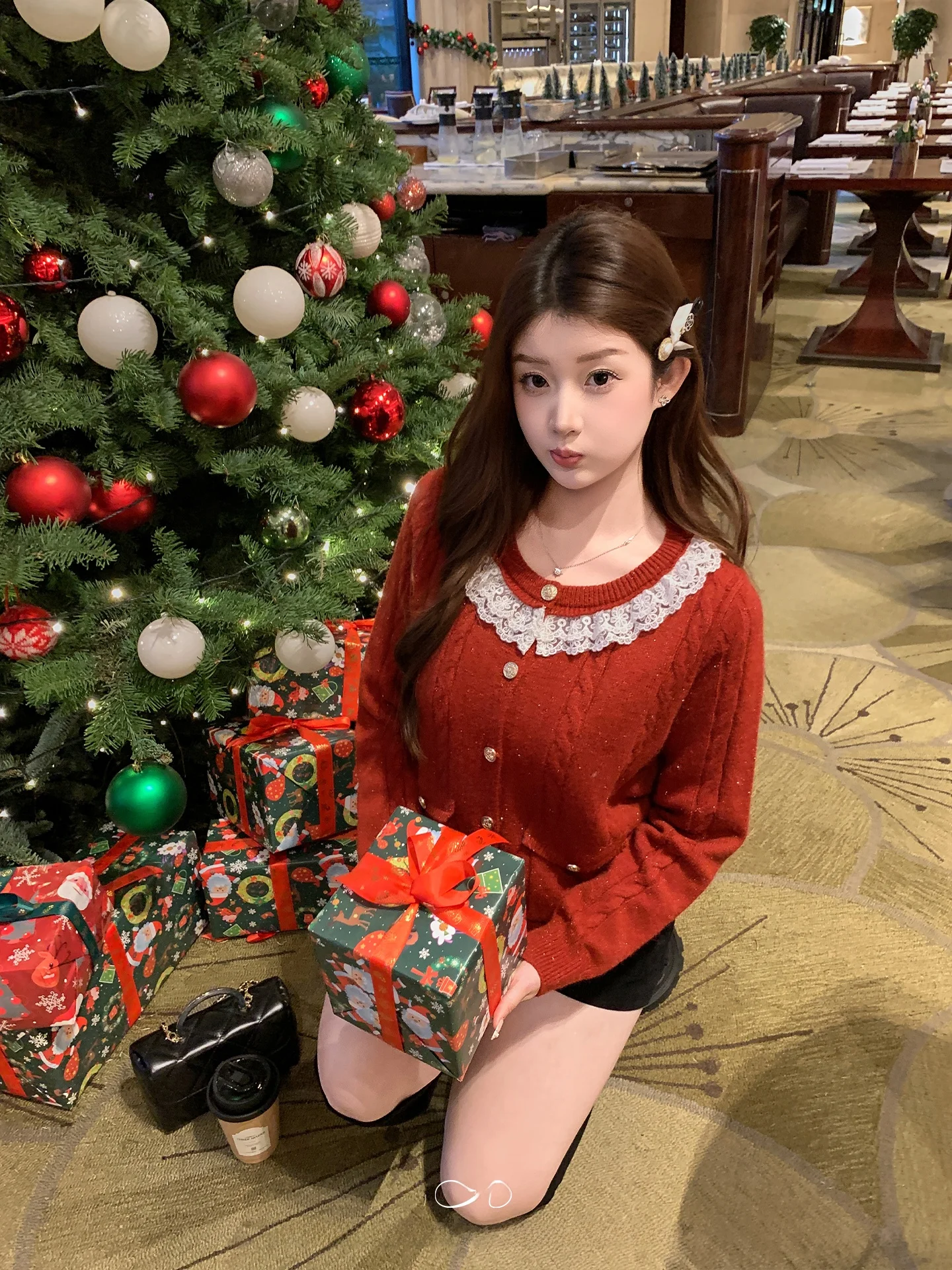 

Red Double Layer Lace Trim Knitted Sweater plus Size Casual Sle Loose Fit Winter Top for Plump Women Maxisi Brand