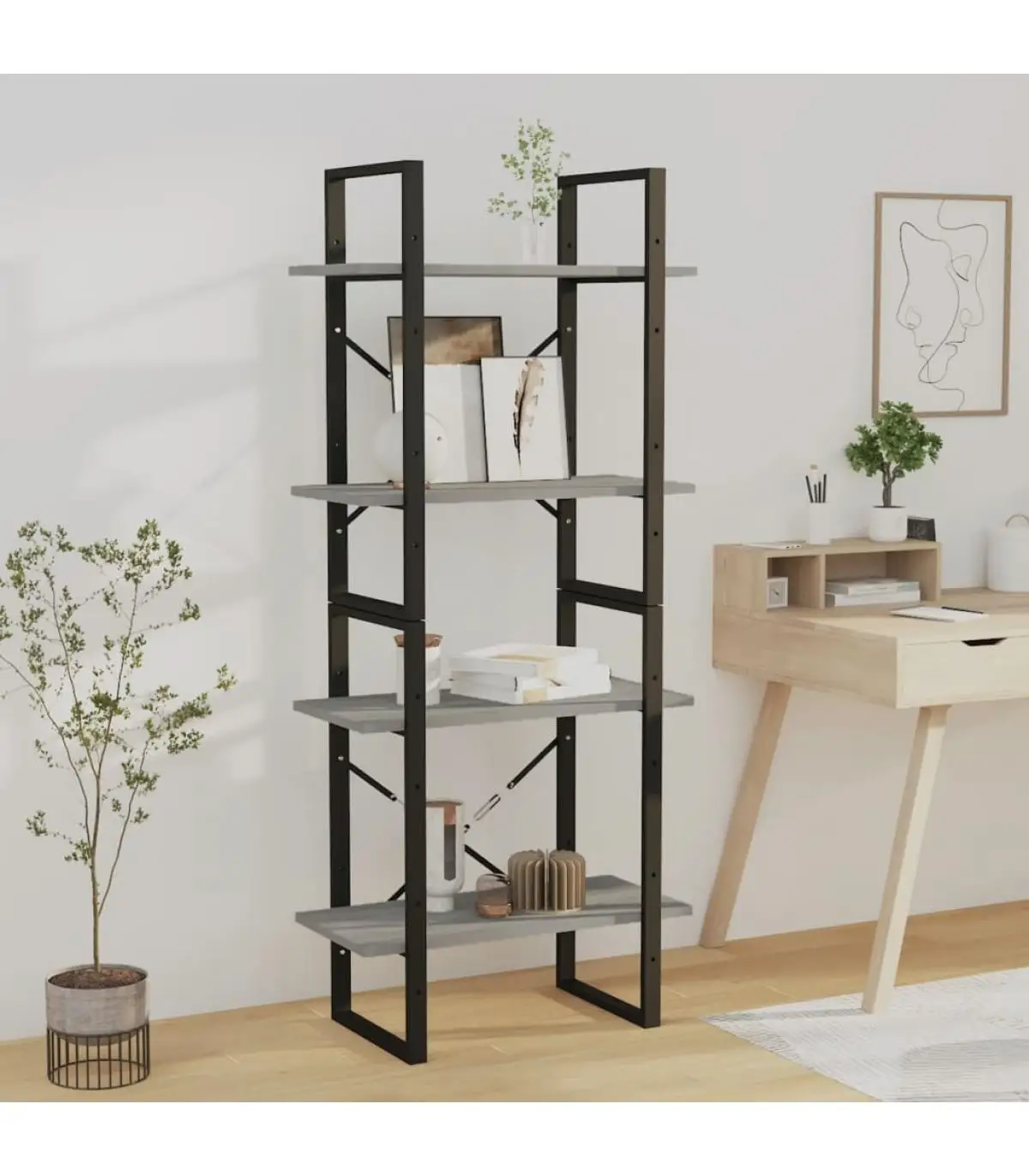 Bookcases and shelving shelf 4 levels gray plywood 60x30x140 cm