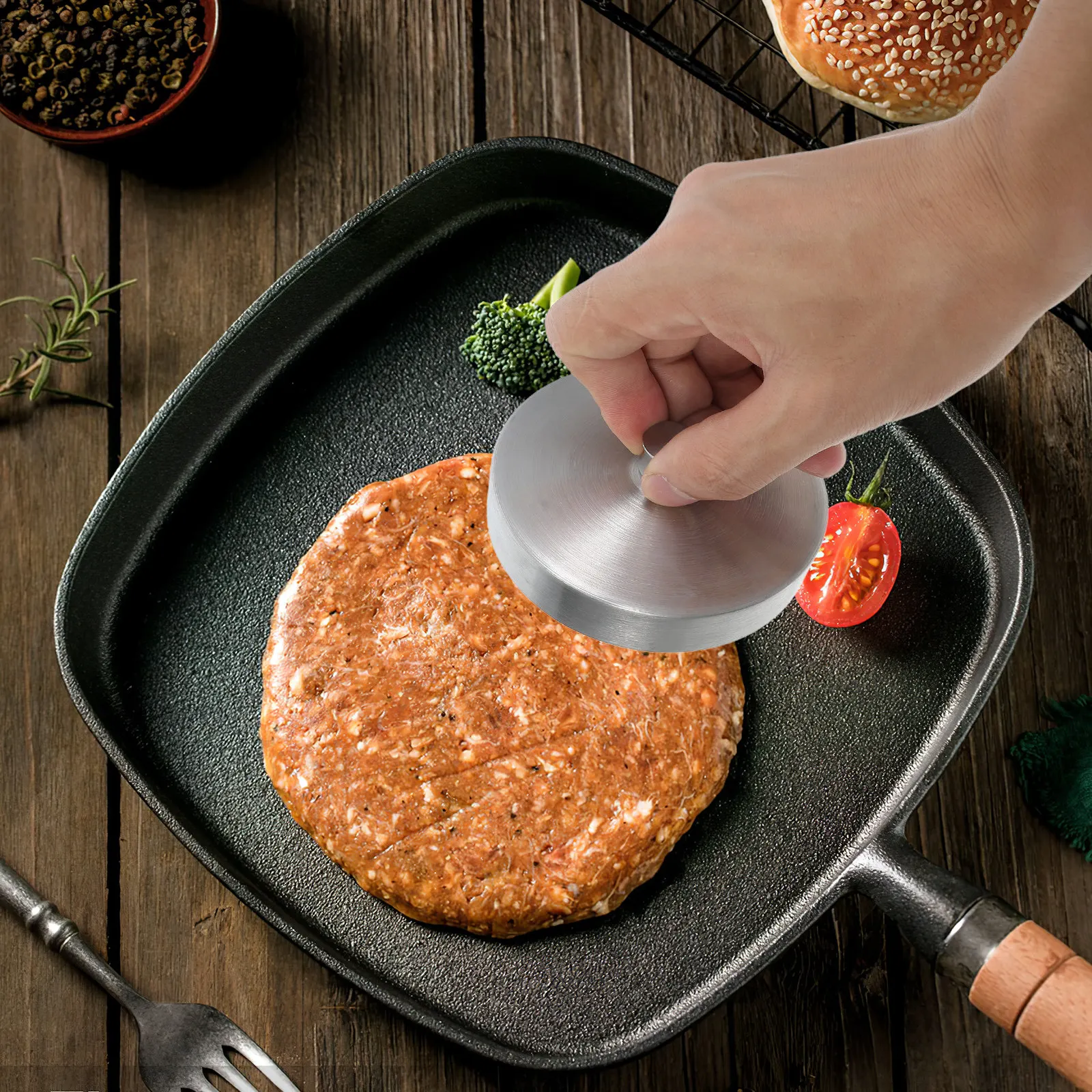 Stainless Steel Burger Patty Press Round Meat Mold for Burgers Beef Patties Bbq Grilling Kitchen Accessories Hamburger Maker view 2
