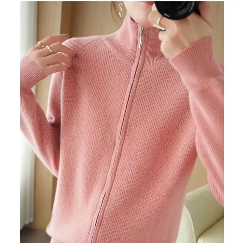 Autumn Winter Fashion Harajuku Knitting Cardigan Lady All Match Tops Women Loose Casual Sweater Zipper Solid Chic Outerwear F401