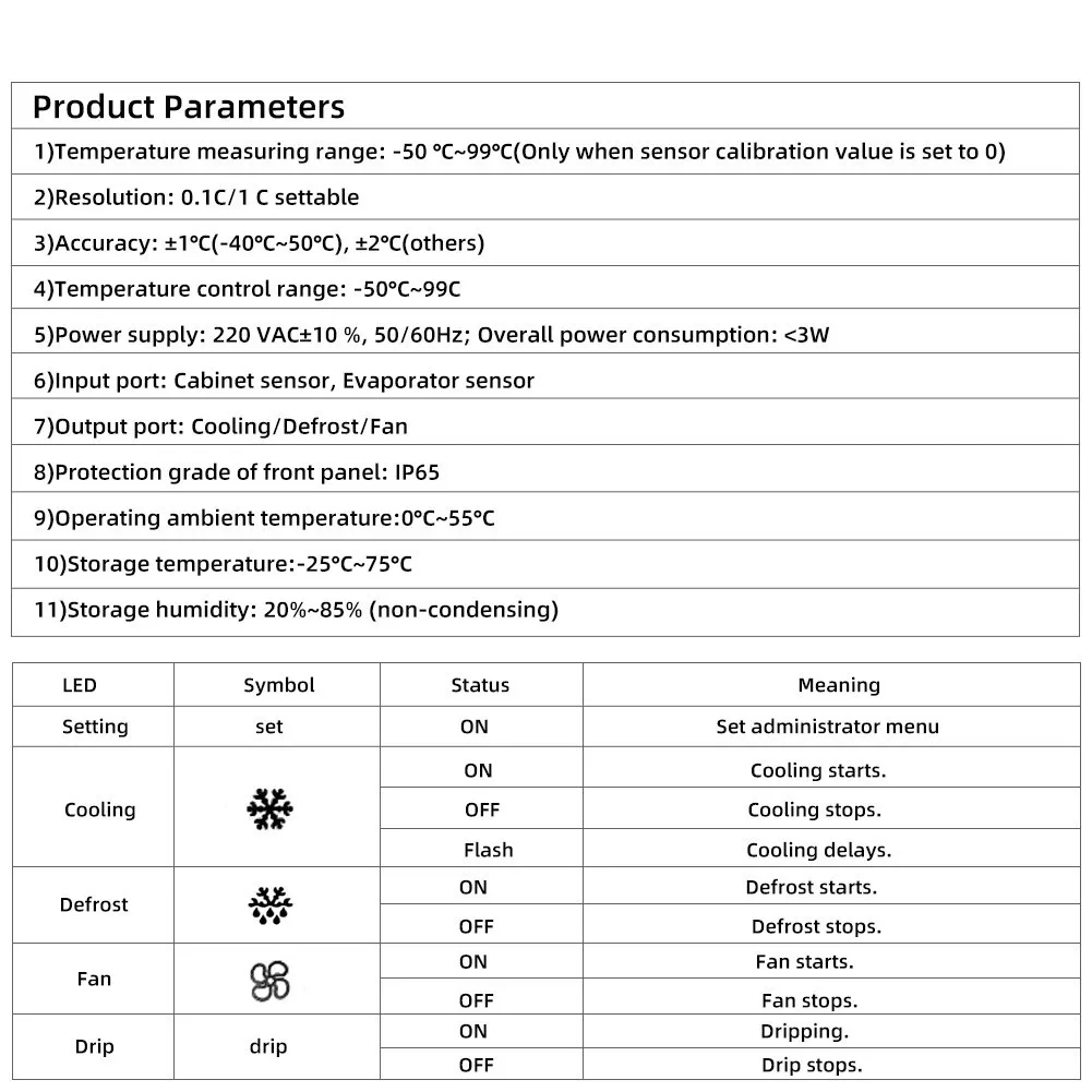 Digital Temperature Controller for ECS-974 Thermostat 220V Refrigeration Control with Cooling Defrost Fan Relays
