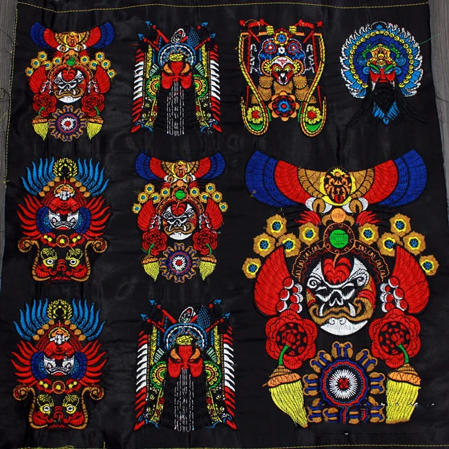 Fine Large Patch Chinese Style Beijing Opera Face Applique Embroidery Patches Designer DIY Sewing Accessories Cloth Decoration