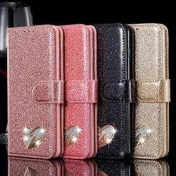 Custodia a portafoglio in pelle glitterata per Samsung Galaxy S24 S23 S22 S21 FE S20 Ultra S10 Plus A13 A14 A15 A35 A54 A52 A53 A55