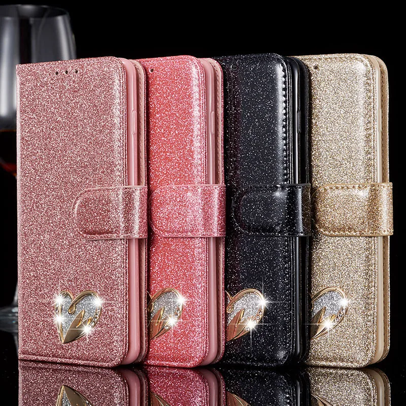 Glitter Flip Leather Wallet Case For Samsung Galaxy S25 Ultra S24 FE S23 S22 S21 S20 Plus A14 A15 A34 A54 A55