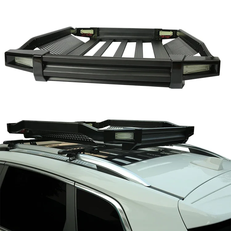 Universal 4x4 Suv Black White Pickup Truck Aluminum Car Luggage Carrier Cargo Roof Rack with Led Light custom