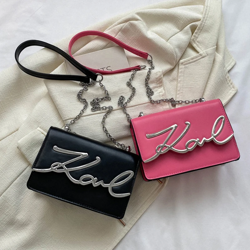 Women's Chain Bag Letter Leather Shoulder Bag Multifunctional Chain Shoulder Square Retro Large Capacity Handbag