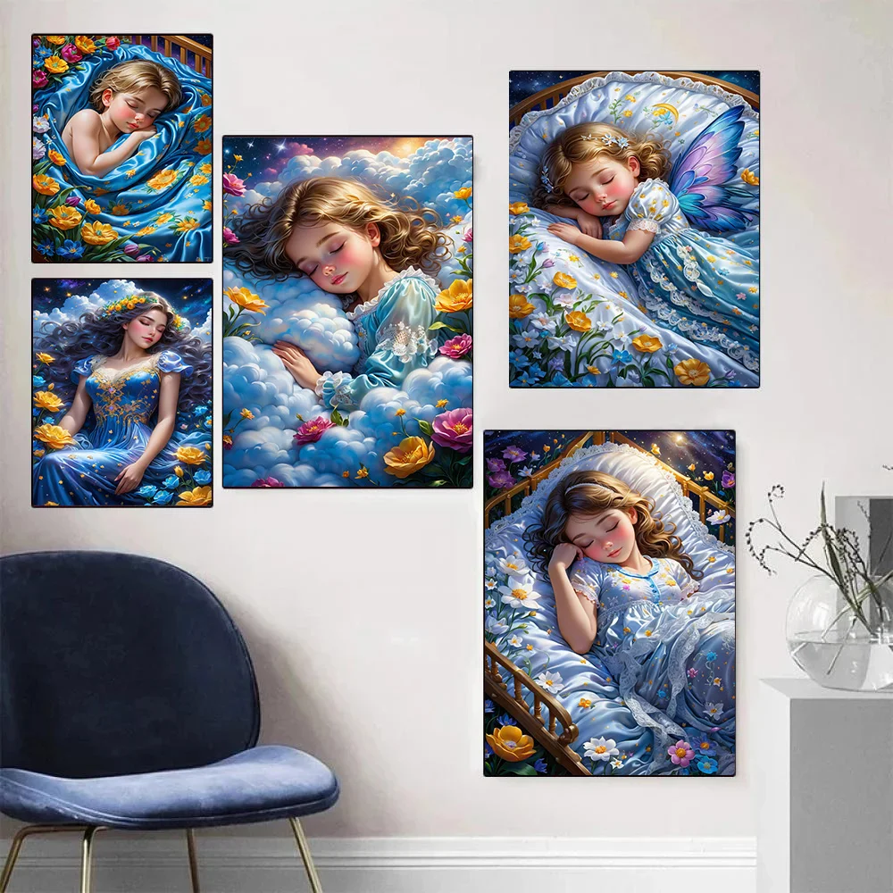 Cute Sleeping Girl 5D DIY Diamond Painting Beautiful Women With Stars Full Drills Mosaic Embroidery Cross Stitch Kits Poster