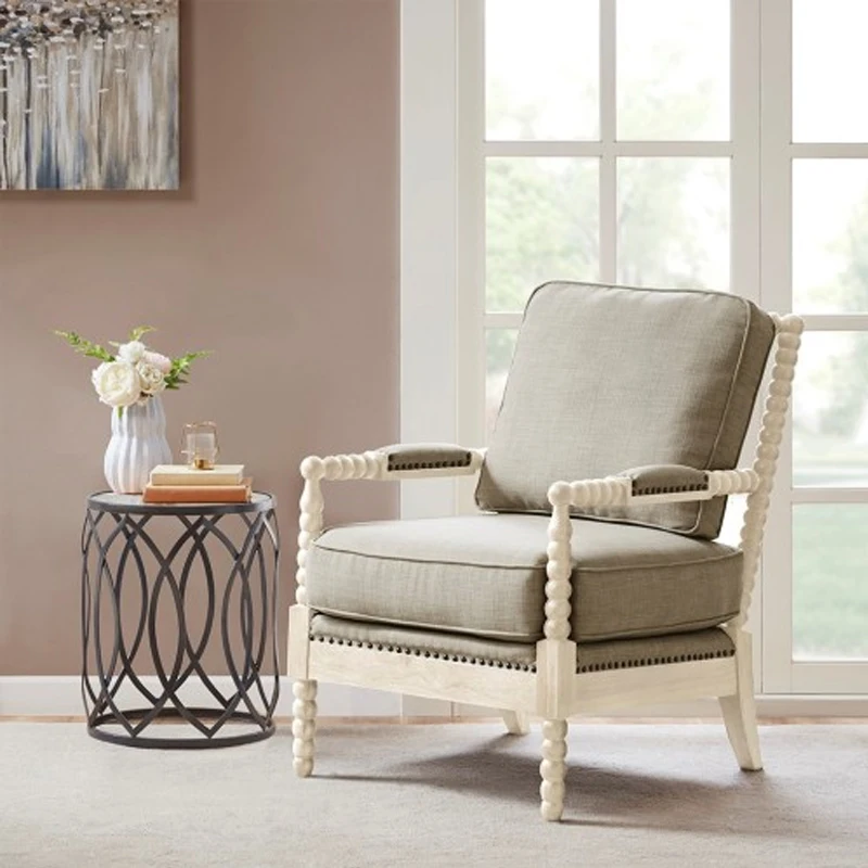 Classic Casual Armchair with Reversible Back Cushion - Solid Hardwood Frame, High-Density Foam, Adjustable Levelers,