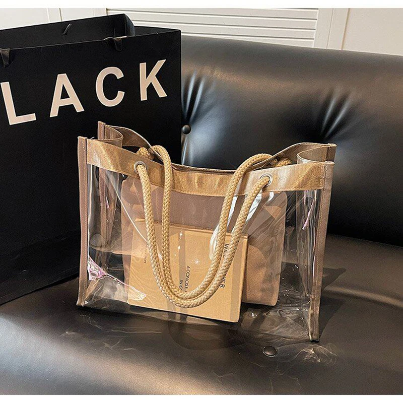 

Summer Transparent Jelly Bags for Women 2026 New Rectangle Travel Large Capacity Mother and Child Bag Splicing Beautiful Bag