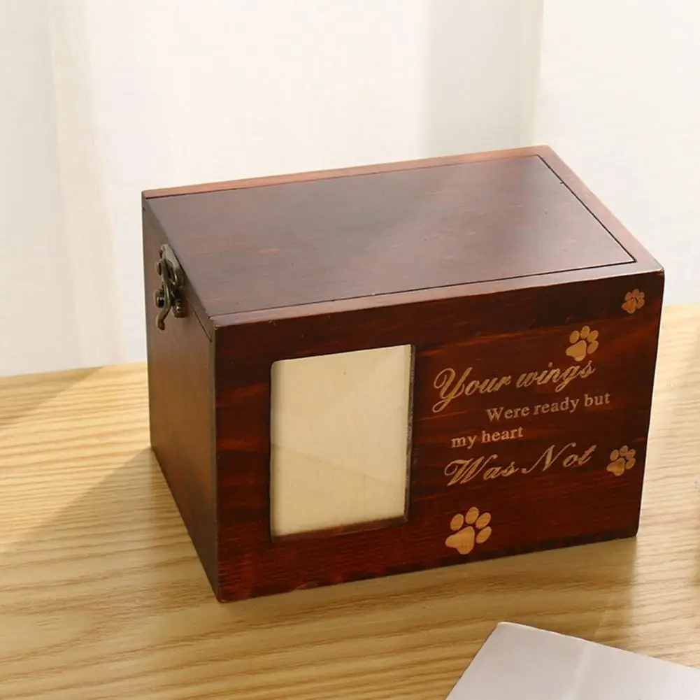 Urna Memorial de Madeira para Animais de Estimação com Porta-Retrato, Caixa de Recordações para Cinzas de Cães e Gatos, Presente de Luto por Perda de Animal de Estimação, Decoração para Casa