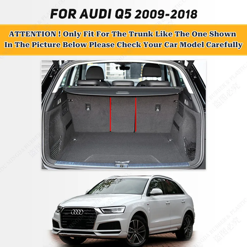 Car Trunk Mat For Audi Q5 MK1 8R  2009-2018 10 11 12 13 14 15 16 17 Boot Mats Custom Auto High Quality Leather