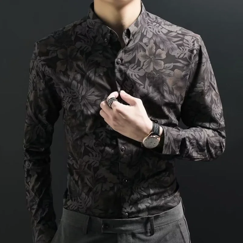 Business Man Tops Long Sleeve Dot with Print Shirts and Blouses for Men Floral Clothing S Asia Luxury Fashion 2024 Xxl Cool Silk