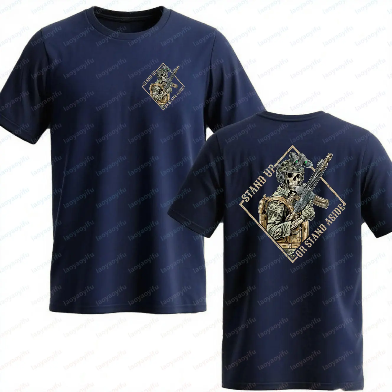 Stand Up or Stand Aside Military Tactical Warrior Skeleton Shirt T-Shirt Gym Military Shirt Graphic T Shirts Cotton Men Clothing