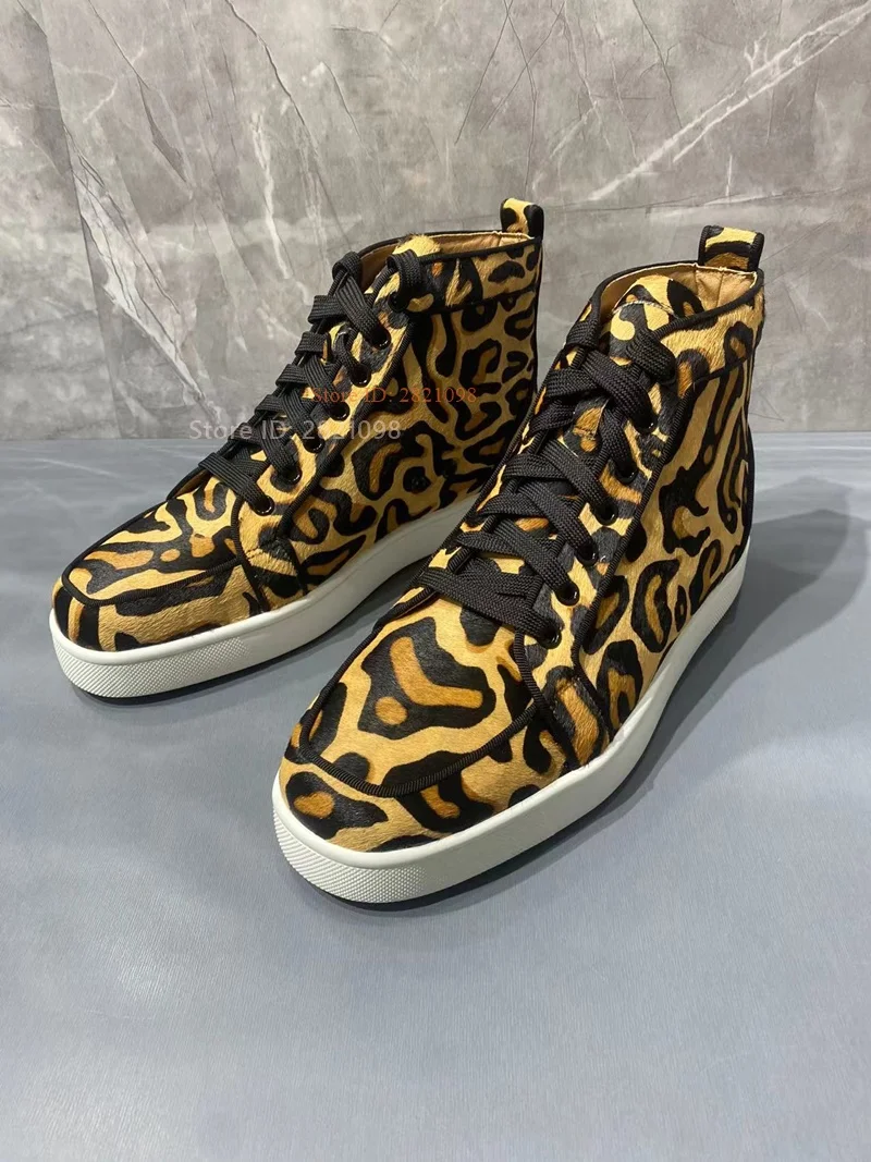 Leopard Pattern Sneakers for Women Men Shoes Lace Up Yellow Casual Sports Skateboard Shoes Spring Fashion Breathable Footwear