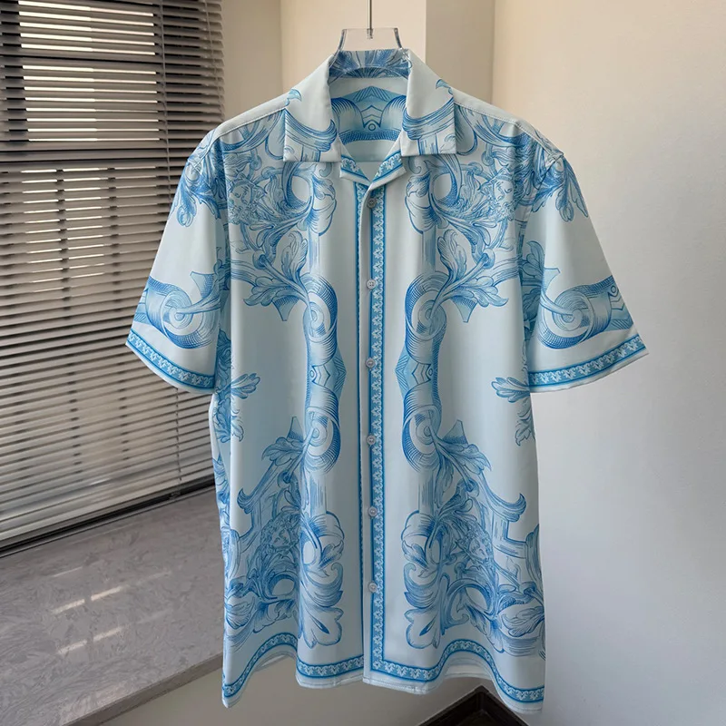 

Luxury Royal Shirt Designer Clothes Men Casual Short Sleeve Mens Social Paisley Floral Digital Print Shirt Chemise Homme De Luxe