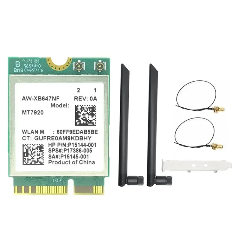 MT7920 WIFI6 Card 1800Mbps Bluetooth5.2 2.4G/5.8G M.2 NGFF Wireless WiFi Adapter Card for Win10/Win11+8DB Antenna Kit