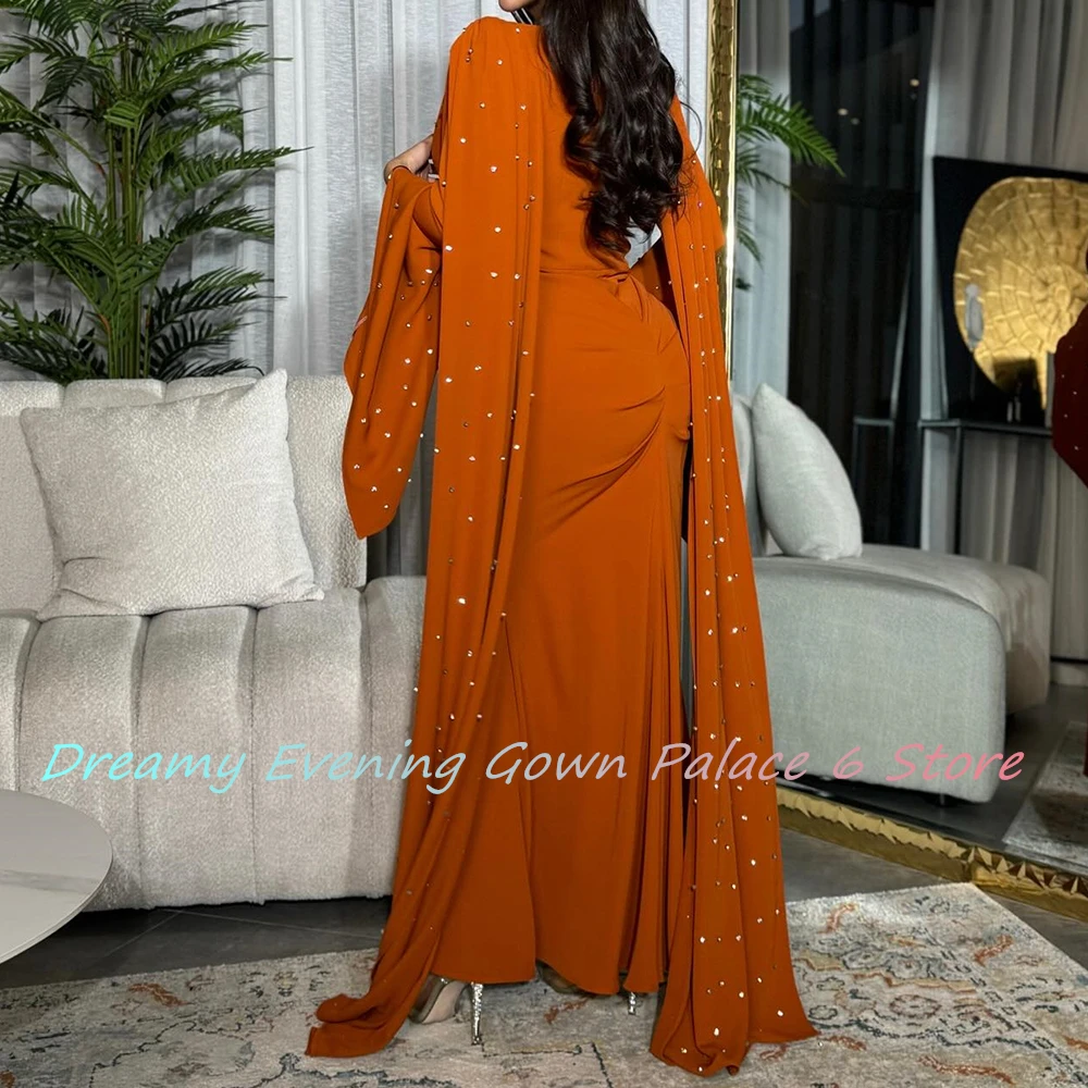 Graceful Jersey Straight Crystal Evening Dress High Quality Long Sleeves Floor Length Crew neck فساتين سهره نسائيه فخمة