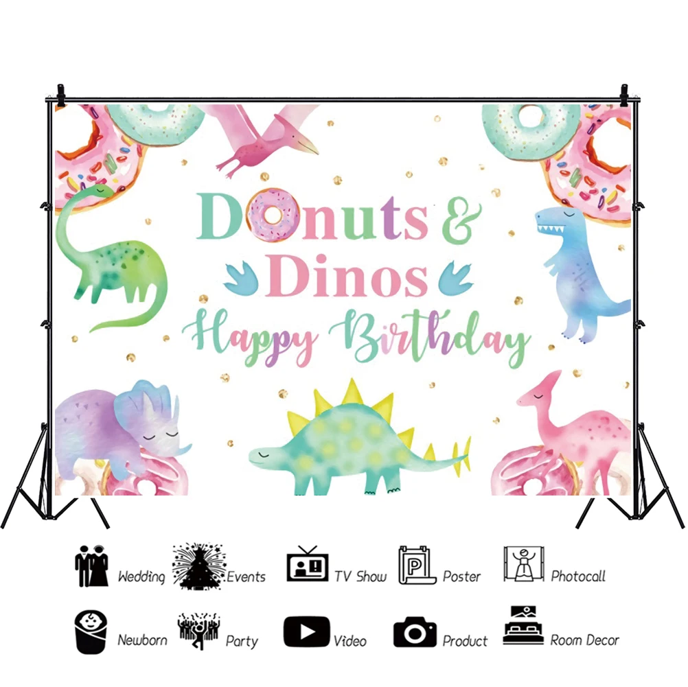 Laeacco Hoạt Hình Khủng Long Sinh Nhật Nền Vàng Chấm Bi Tặng Trẻ Em Sơ Sinh Cho Bé Chân Dung Tùy Chỉnh Nhiếp Ảnh Backdrop