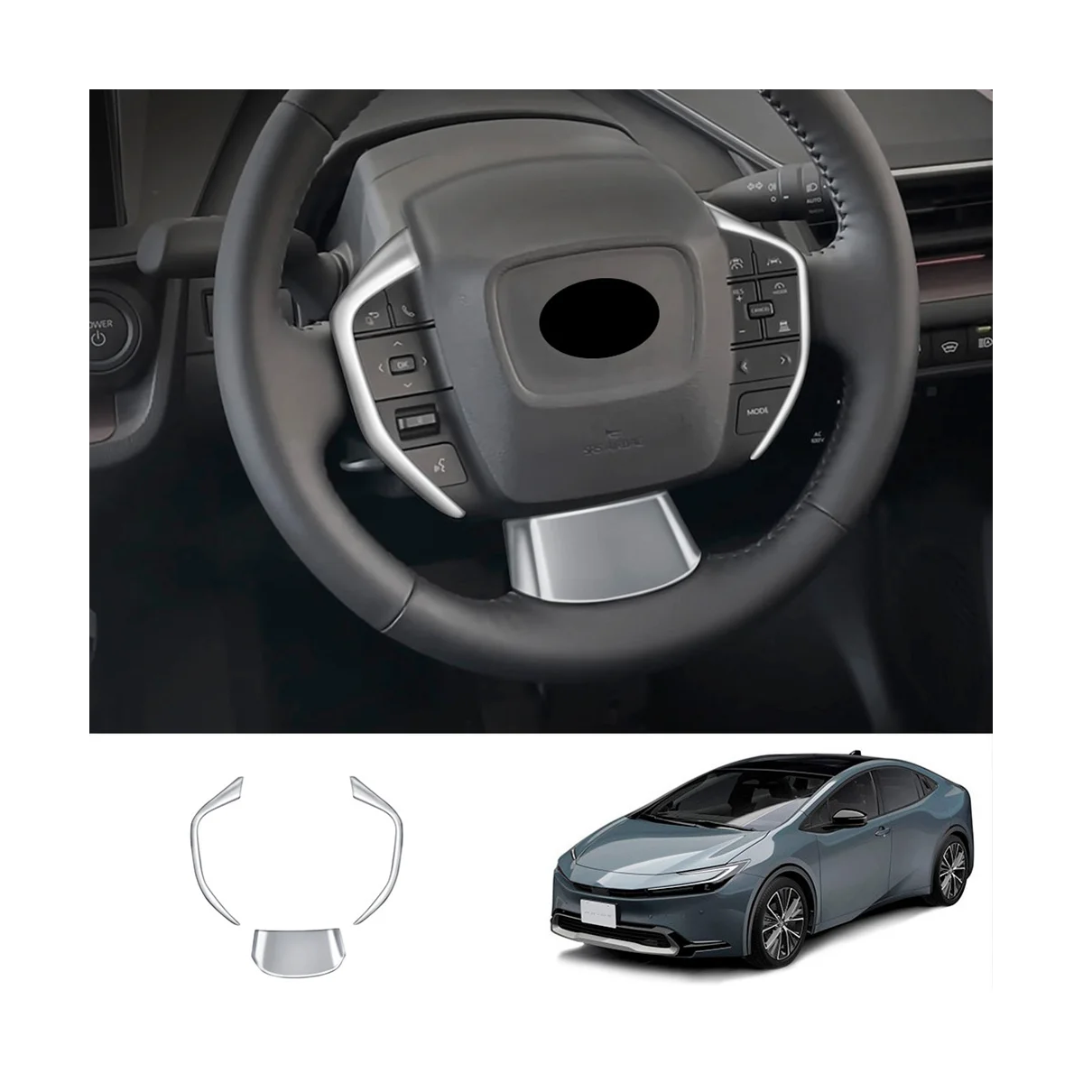 3Pcs/Set Car Dumb Silver Steering Wheel Decoration Cover Trim Sticker for Toyota Prius 60 Series 2022-2023