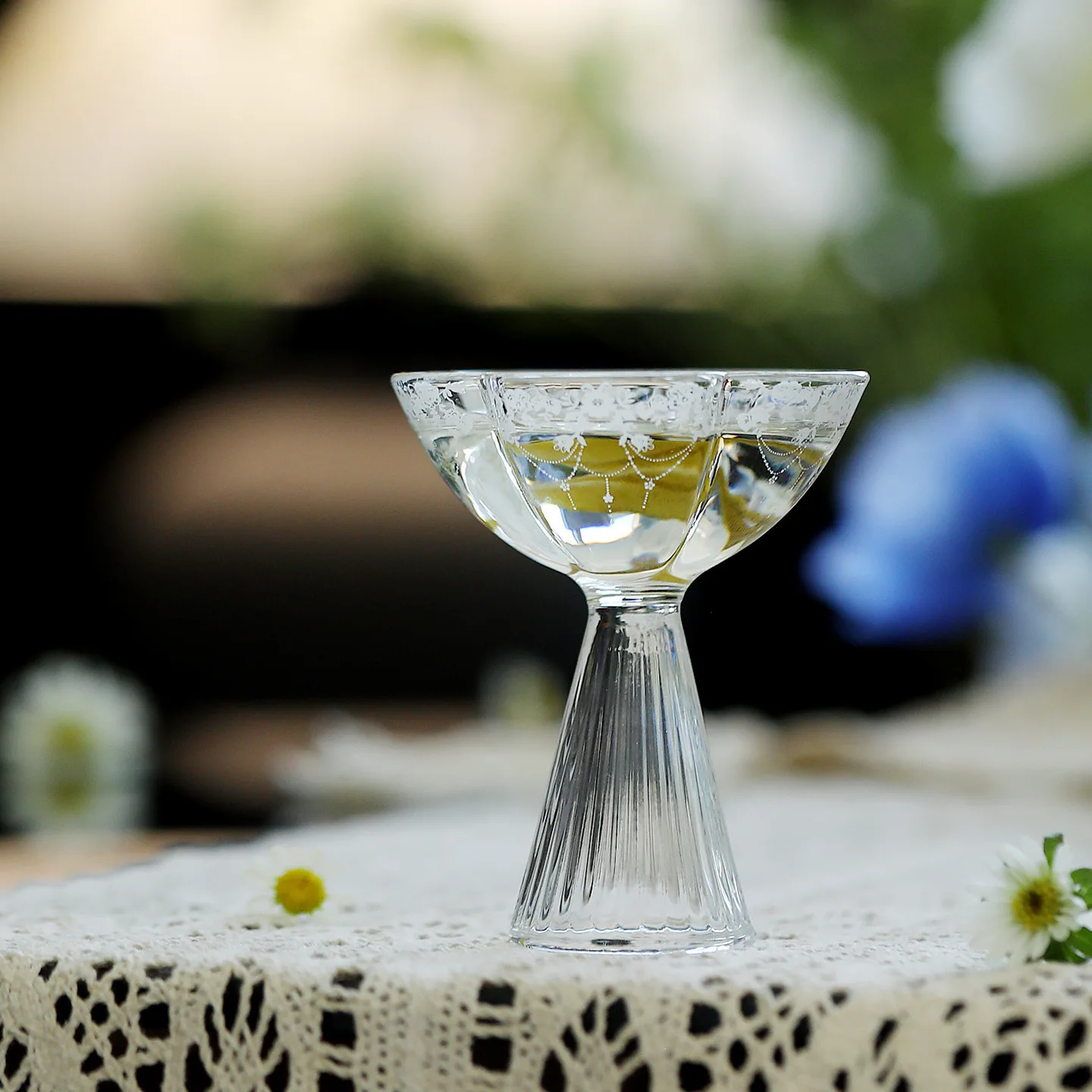 Taza maestra de pie alto de vidrio resistente al calor de estilo fresco, taza de pétalos, taza de té verde de alto borosilicato, taza de fragancia