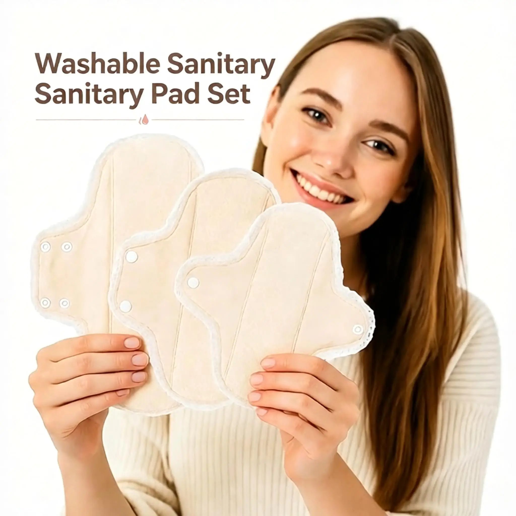5Pcs Set Washable Reusable Cotton Sanitary Pads for Women Postpartum Leakproof Absorbent Soft Skin Friendly Eco-Friendly