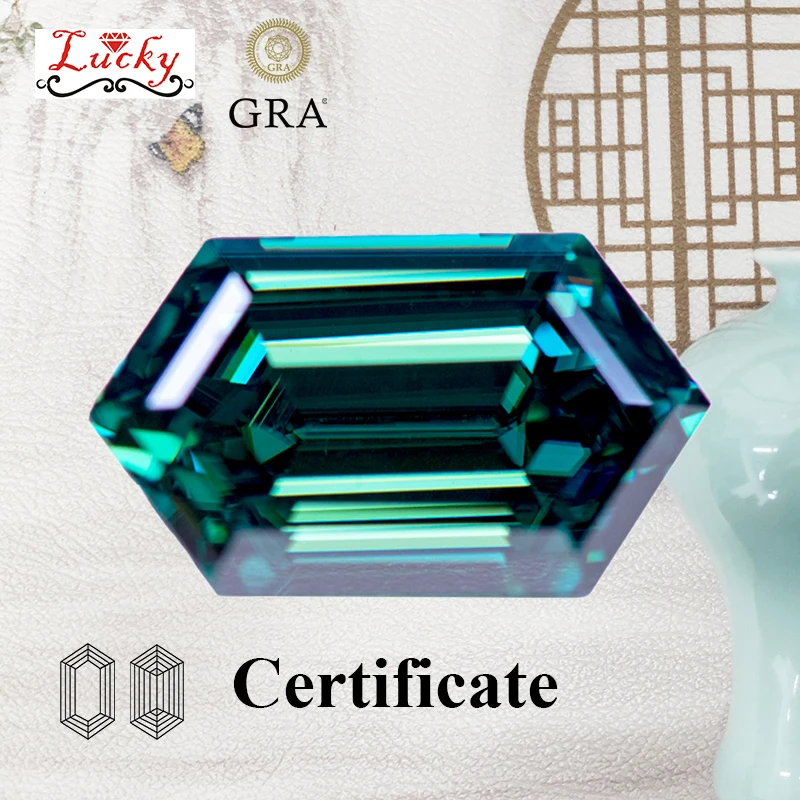 

Moissanite Long Hexagon Shape Special Cutting Emerald Green Primary Color Charms for Diy Jewelry Making with GRA Certificate