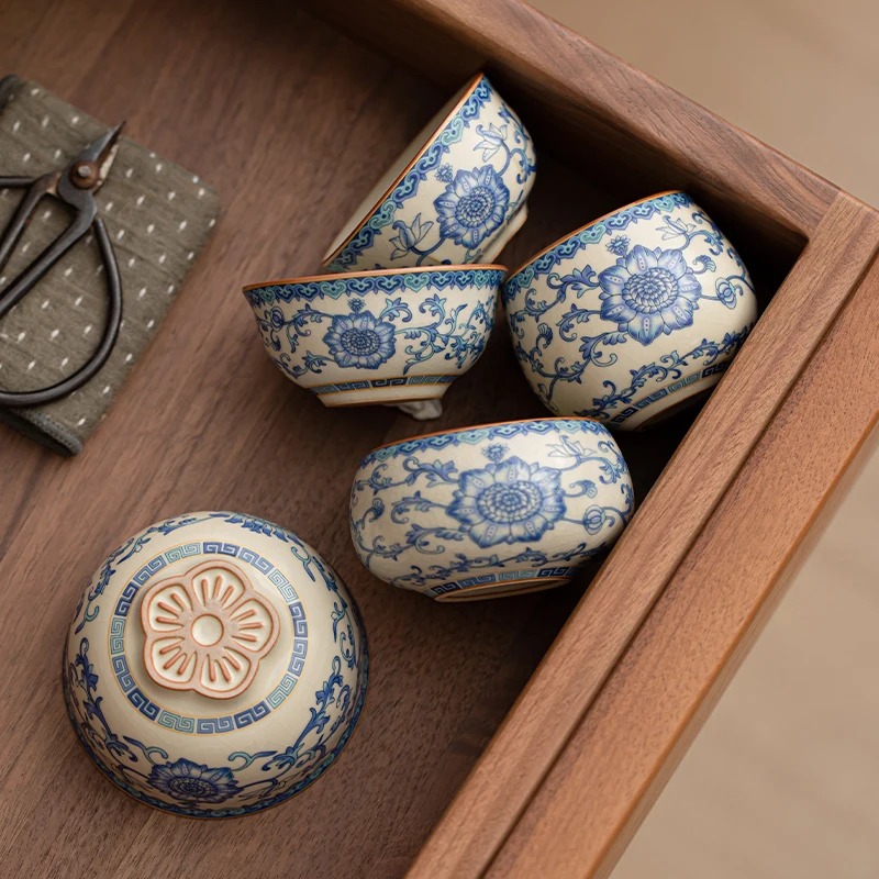 Ru Kiln Blau-Weiß Pu'er Tasse Teetasse Einzelne Keramik-Meistertasse Persönliche Spezial-Tee-Probier-Tasse Kung-Fu-Tee-Set
