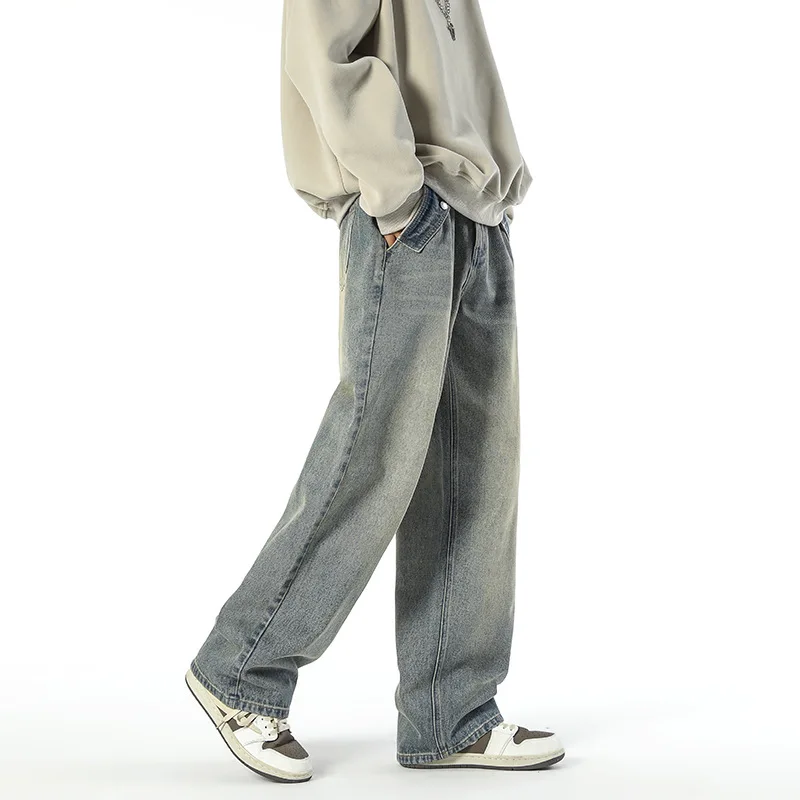 straight baggy jeans for men with loose pockets and versatile long pants wide leg jeans mens jeans  streetwear pants for men