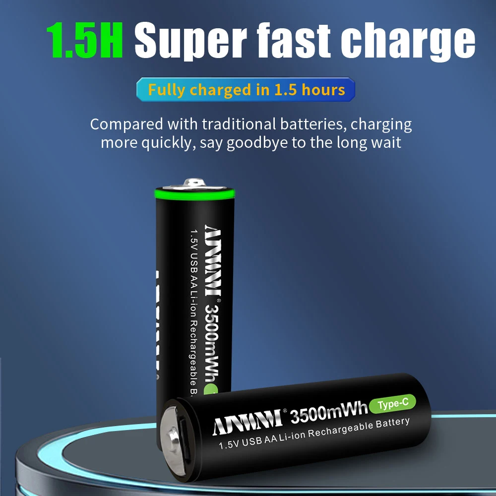 AJNWNM 1.5V USB AA Rechargeable Batteries 3500mWh 1.5v Lithium Batteries AA for remote control toys flashlight camera with USB C