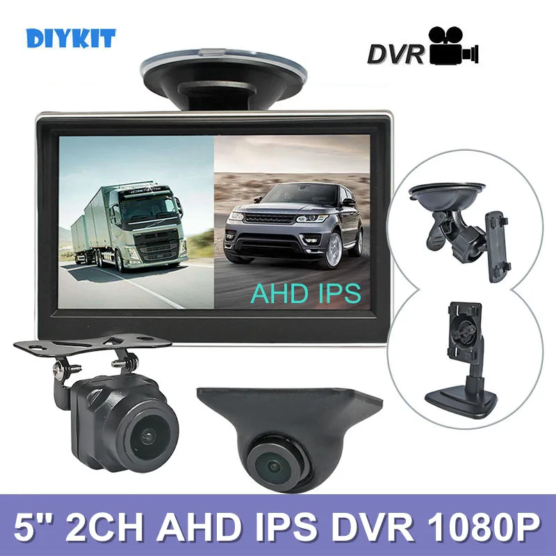 

5-дюймовый AHD IPS монитор заднего вида автомобиля DIYKIT 1920*1080 Запись DVR 2 резервная Автомобильная камера AHD Ночное Видение Поддержка SD карты