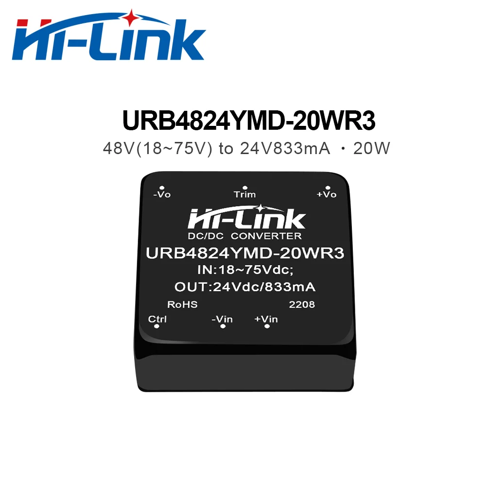 Hi-Link DC-DC 48V to 5V 12V 15V 24V Step Down  Converter Mini Isolated Power Supply Module URB4805YMD-20WR3 URB4812YMD-20WR3