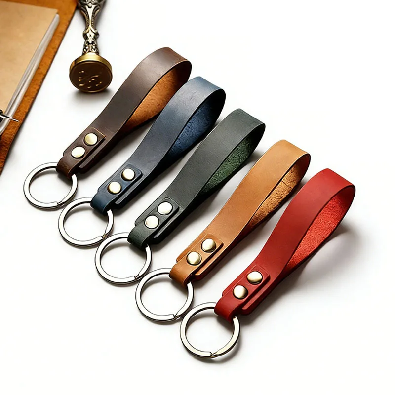 

Genuine Leather Keychain for Men Women Universal Party Gift Cowhide Key Ring Bag Charm Pendant Accessory