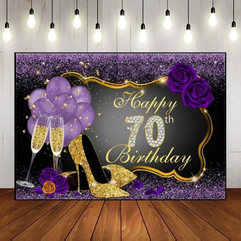 Happy 65th 70th Birthday Backdrop for Photography Background Black and Gold Photocall Waterproof Smash Cake Queen Photo Vintage