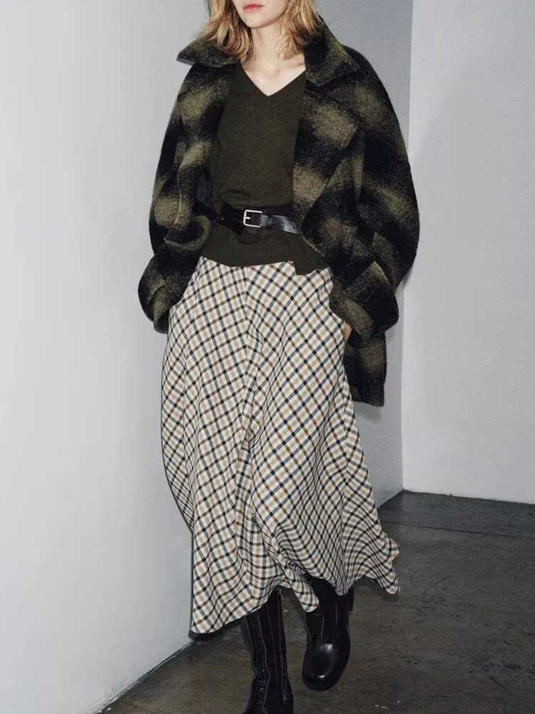 

Европейский и американский стиль, осенняя новая модная тенденция, женская одежда, свободное универсальное клетчатое короткое однобортное пальто, куртка