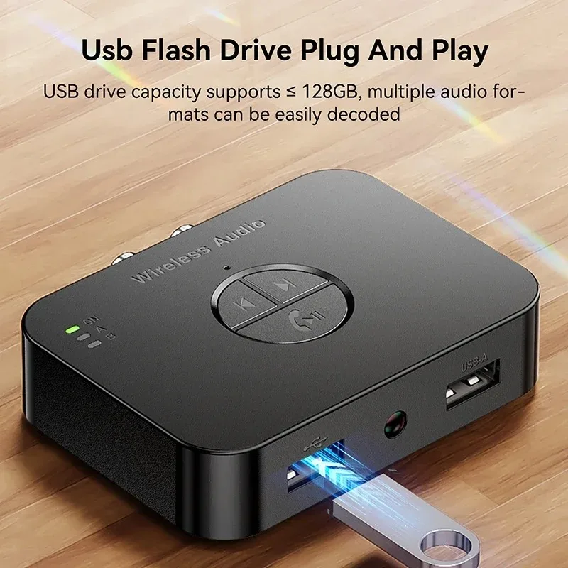 Bluetooth 6.0 Receiver with RCA Hi-Res Wireless Audio Adapter 3.5mm AUX USB Receiver for Speakers Speaker Stereo Car  Amplifier