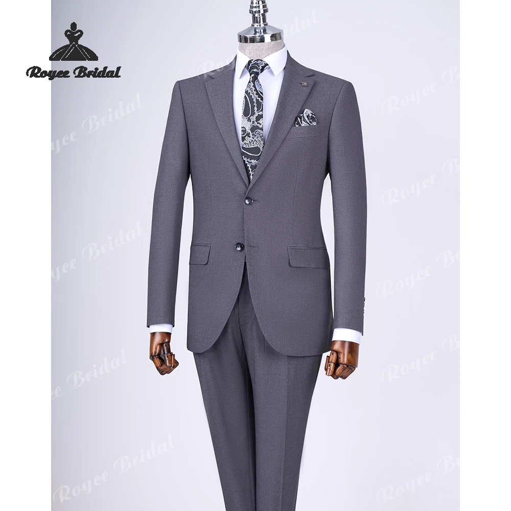 グレーのノッチドラペルシングルブレストメンズウェディングスーツ2026ツーピースビジネスイブニングスーツカスタムメイド男性用スーツ