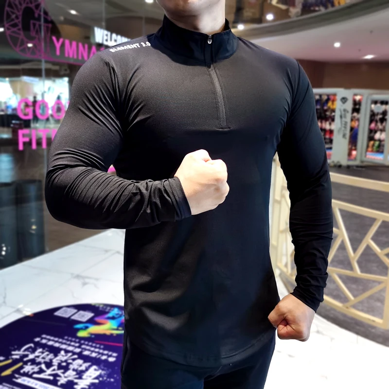 New 2023 Autumn Winter Quick Dry Running Shirt Men T-shirt Long Sleeve Compression Shirts Gym T-shirt Fitness Sport Zipper Shirt