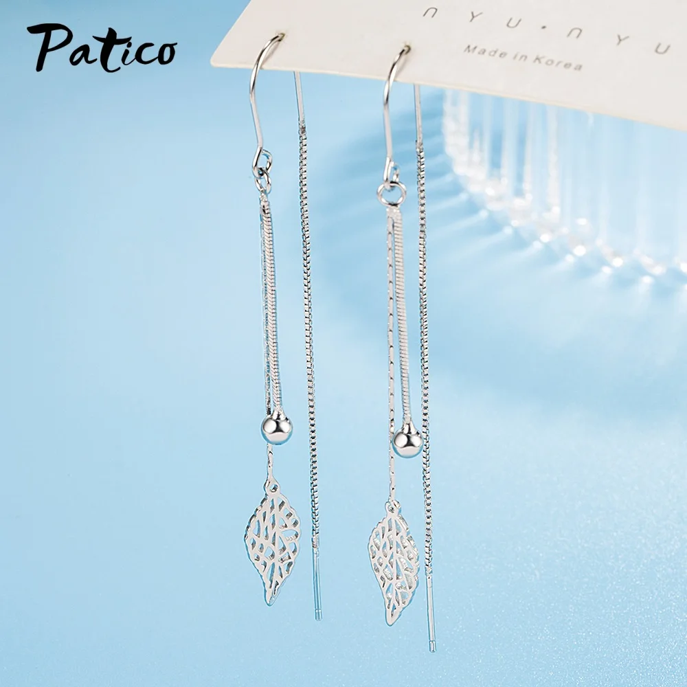 Genuin 925 Sterling Silver Trendy Leaf Design Drop Earrings For Women Girls Wedding Engagement Anniversary Gift Fashion Jewelry