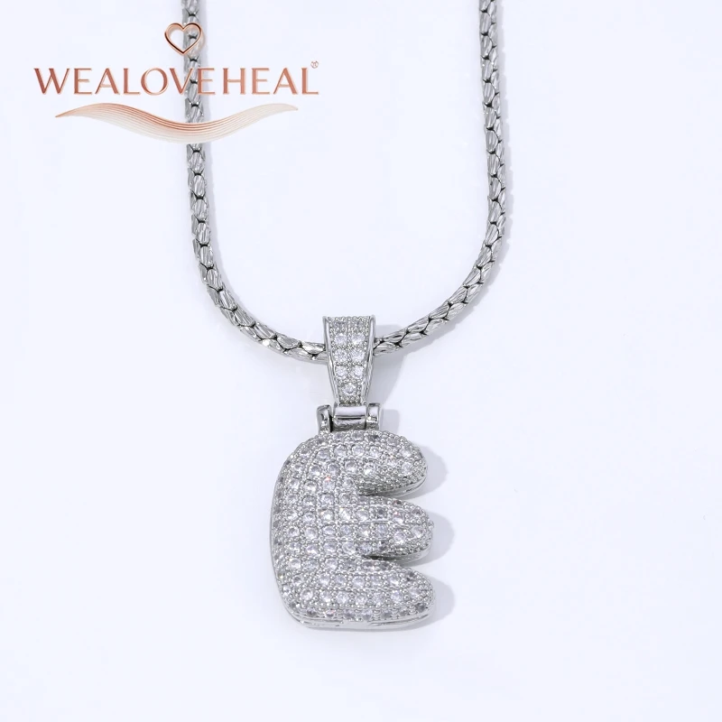 Rhodium-Plattierte A-Z Bubble Initial-Halskette, Puff-Ballon-Buchstaben-Anhänger-Halsketten mit Zirkonia, Hip-Hop-Schmuck-Geschenk für Frauen und Männer – Detail 23