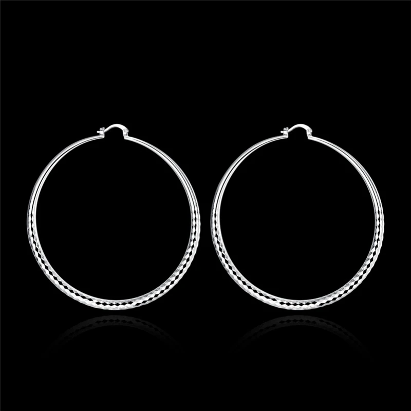 Charm 925 Sterling Silver 70MM Shiny Circle Hoop Earrings For Women Fashion Wedding Party Favors Jewelry Wholesale